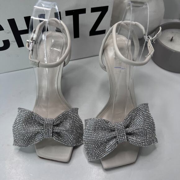 Schutz Mila Nappa Leather Rhinestone Crystal Stiletto Cream Women's 6.5 B NWB - Picture 3 of 13